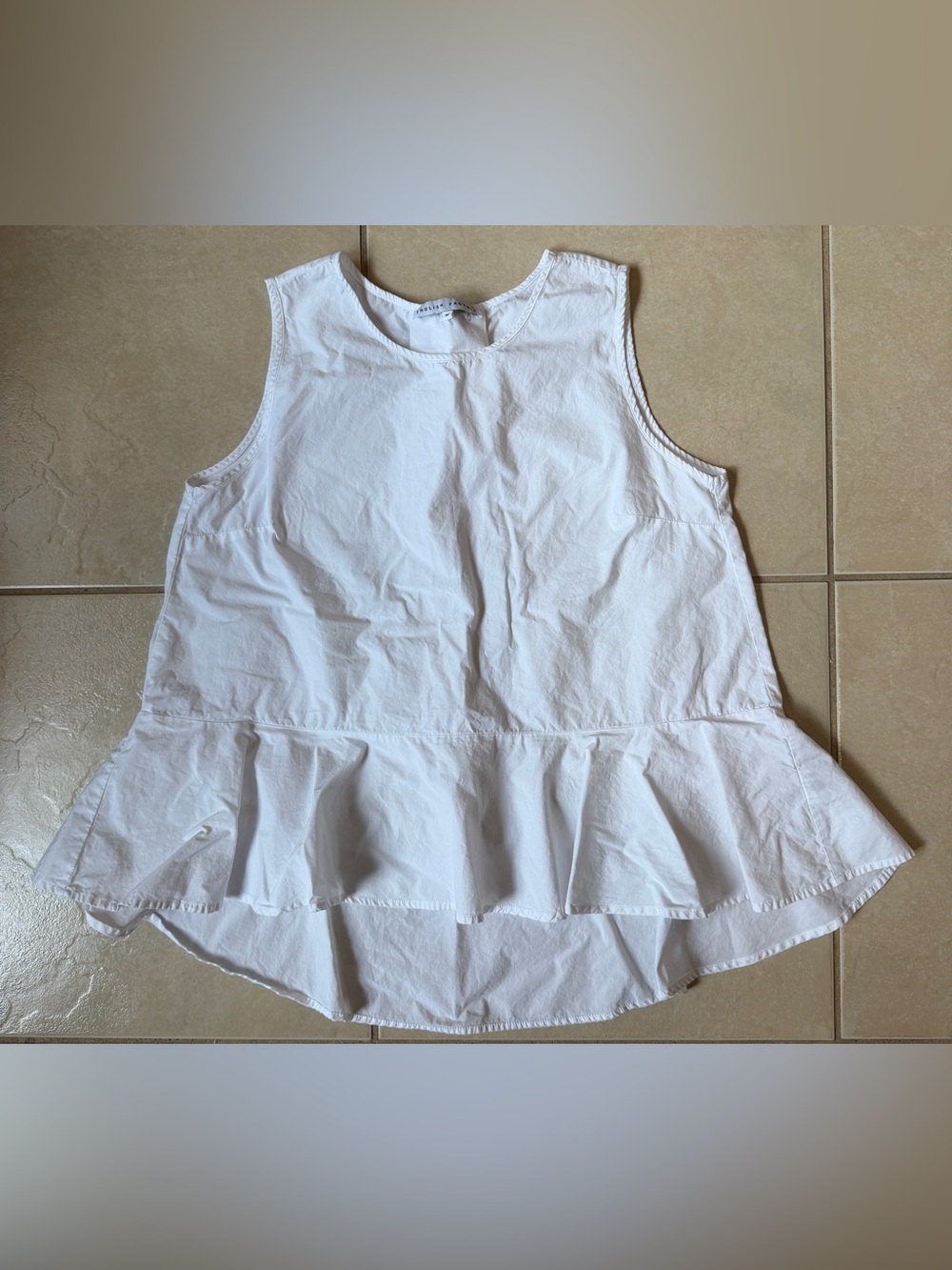 English Factory White Peplum Blouse Women’s Sz M Crisp Cotton Poplin